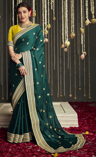 Bottle Green Georgette Sequence Work Bollywood Saree - Zakarto