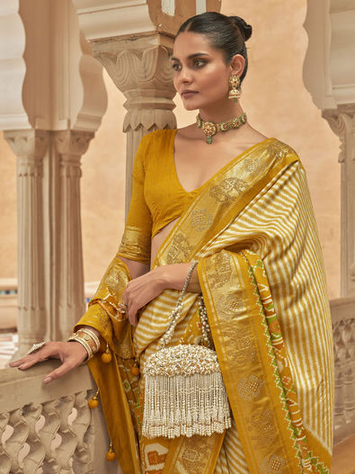 Buy Yellow Organza Blessed Saree With Blouse by Designer AMITA GUPTA Online  at Ogaan.com