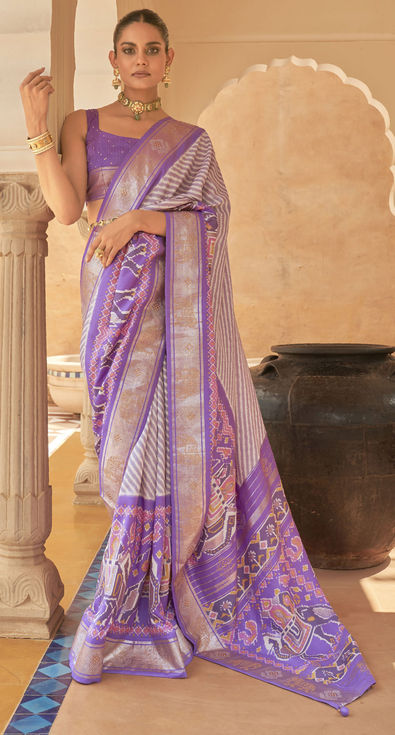 Women Purple Designer Silk Saree With Swarovski Work Attractive Blouse for  Wedding,festive,party Wear - Etsy