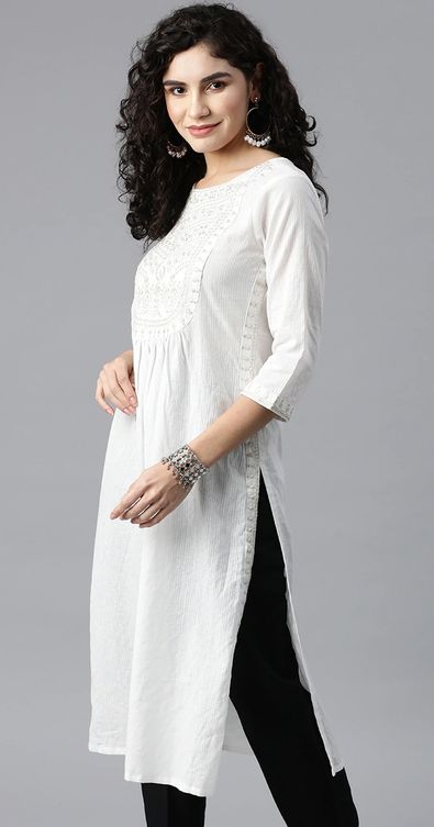 Buy nioni Women Straight Fashionable Round Neck kurta with Folded Sleeves /  Plain Kurti (Off White , L) Online at Best Prices in India - JioMart.