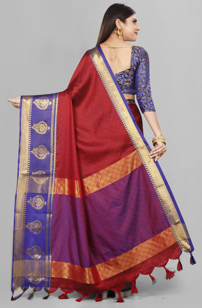 Banarasee Organza Saree With Silver Zari Design & Dual Color-Blue