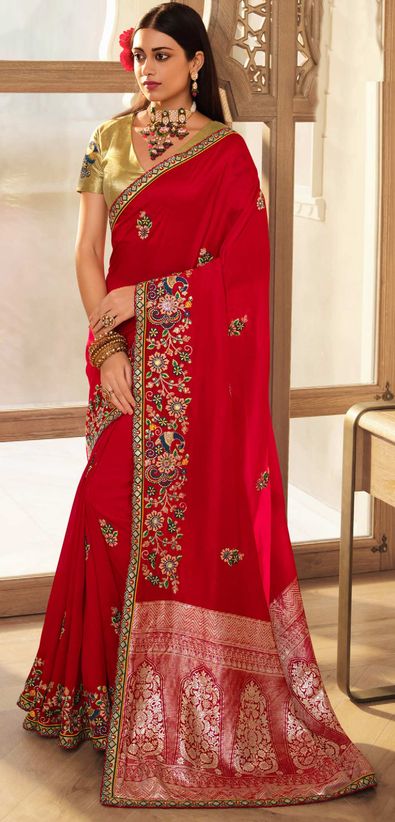 Crimson Red Georgette Khaddi Saree