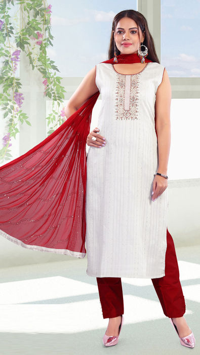 White salwar kameez with red clearance dupatta