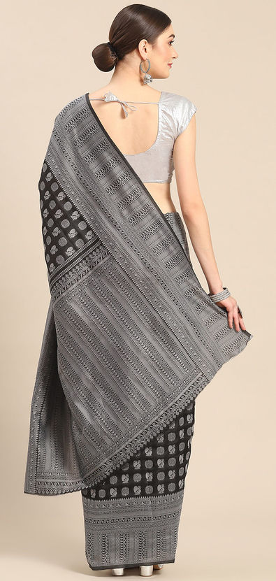 Vishal Prints Dark Grey Printed Georgette Saree With Fancy Border