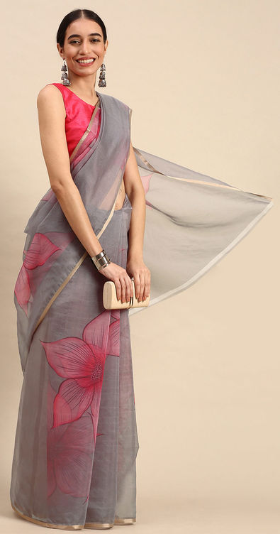 Rose Pink & Grey Shaded Pre-Stitched Saree Set Design by Kavita Bhartia at  Pernia's Pop Up Shop 2024