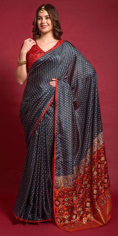 Grey linen saree with orange and black border and black appliqués on pallu # saree #blouse #house… | Cotton saree, House of blouse, Readymade blouse  online shopping