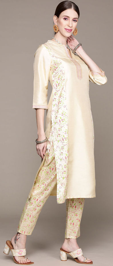 Beige Art Silk Embroidered Teen Girls Salwar Kameez TGSLBS02307767