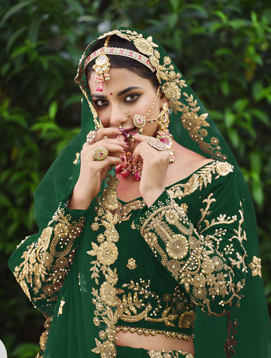 Emerald Green Unstitched Bridal Lehenga Choli – AMRUT