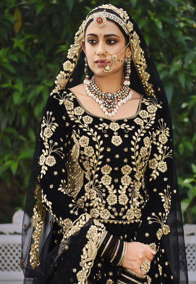 Black and hotsell gold bridal lehenga