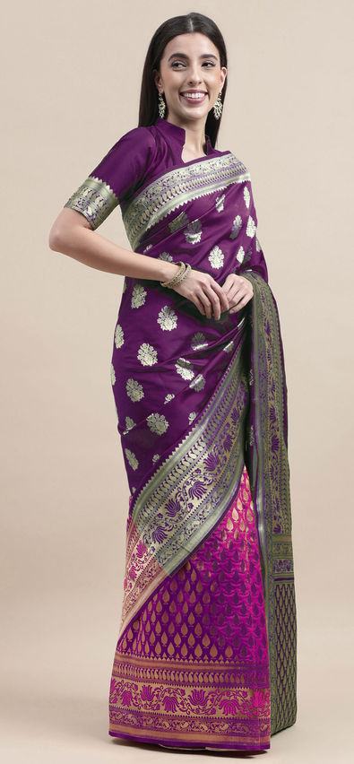 Purple Color Soft Banarsi Silk Saree With Weaving Silver Rich Pallu | Purple  saree, Silk sarees, Saree