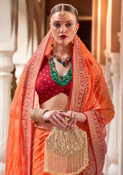 Orange Lehenga With Cut Work Gold Sequence Blouse - Women - 1761957700