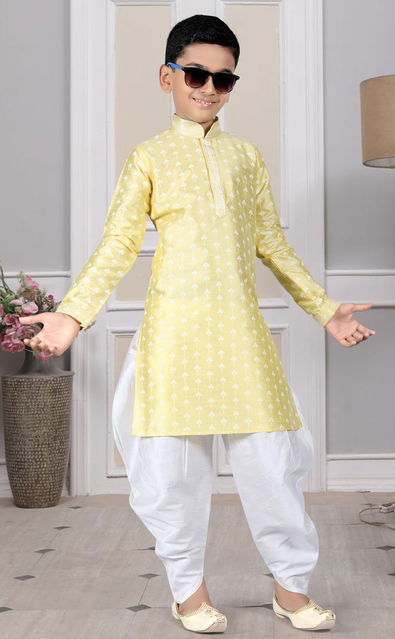 Shop Teen Boys Yellow Art Silk Kurta Set Party Wear Online at Best Price