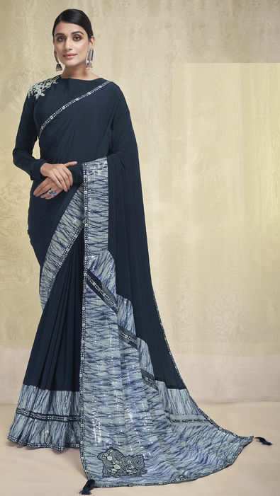 Grey chinon saree with blouse 5421