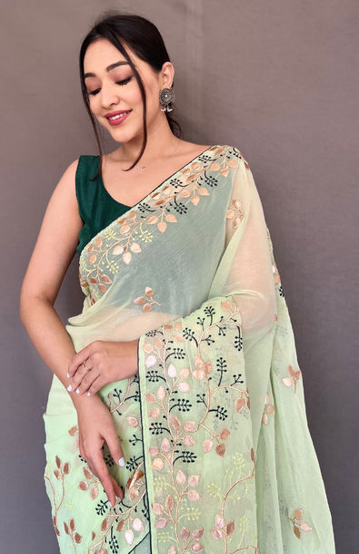 Buy Teal Green Floral Saree by ASTHA NARANG at Ogaan Online Shopping Site