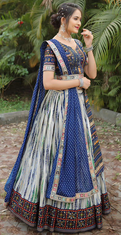 Readymade Blue & White Embroidered Lehenga Choli Lehenga 2484LG02