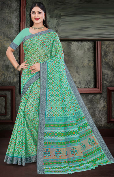 Maheshwari Silk by Cotton Saree with Bootie and Dark Green colour –  Nivedita Fashions