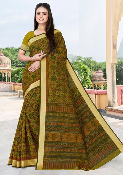 Handwoven Cotton Saree with Running Blouse - Green Kotki – Ramanika