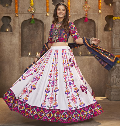 Buy Indian clothing | White Mirror Work Embroidered Lehenga Choli