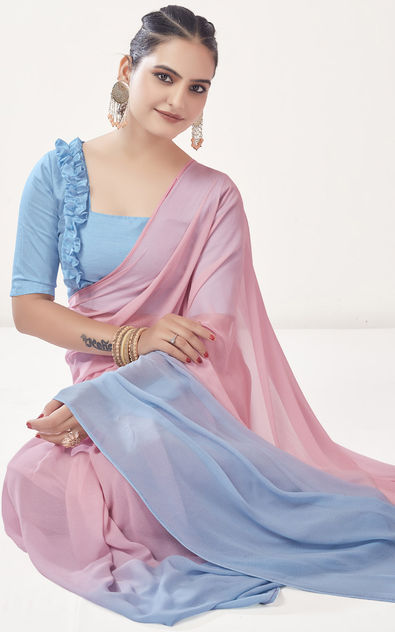 Seraglio Baby Pink Organza Silk Saree With Vestigial Blouse