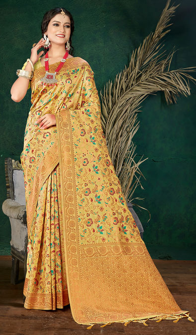 Buy Tropical Sun Yellow Banarasi Saree online-Karagiri