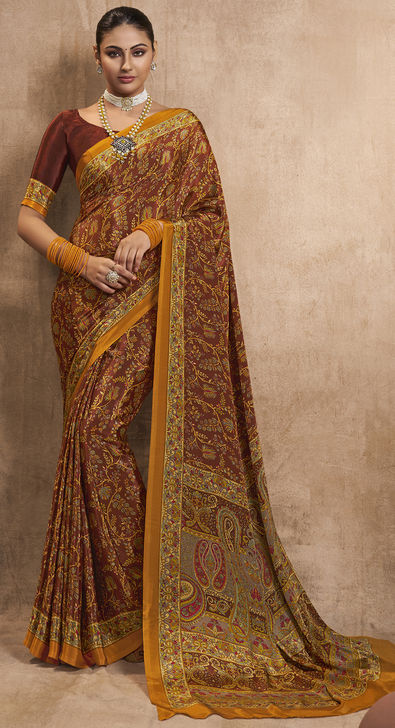 Kanjiveram Soft Silk Material Brown Color Saree With Silk Weave