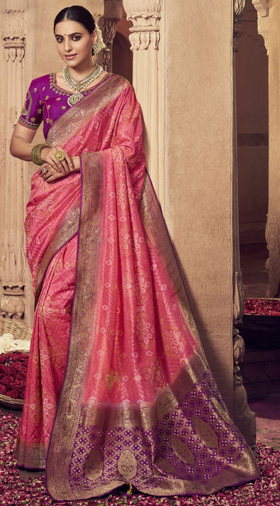 Wedding silk 2024 saree pink colour