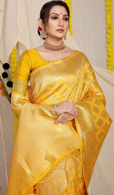 Seraglio Yellow Soft Silk Saree With Petrichor Blouse Piece