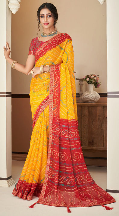 Festive, Reception Red and Maroon, Yellow color Art Silk, Silk fabric Saree  : 1877154