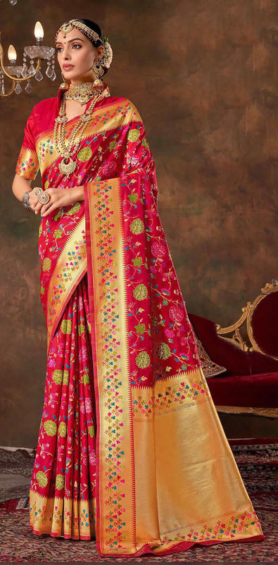 Brick Red Woven Patola Silk Saree - Shaaola.com