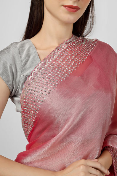 Banarasi Dual Shade Organza Saree With Silver Zari Border-White & Pink –  Banarasikargha