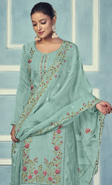 Festive, Party Wear Blue color Organza Silk fabric Salwar Kameez : 1901410