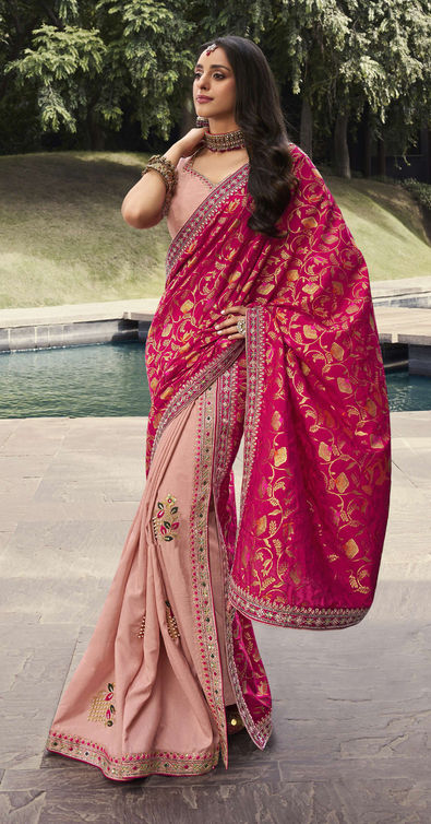 Buy Magenta Pink Banarasi Saree online-Karagiri