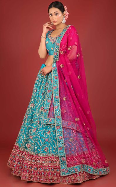 Lovely Turquoise Georgette Lehenga Choli with Sequence and Thread Work.