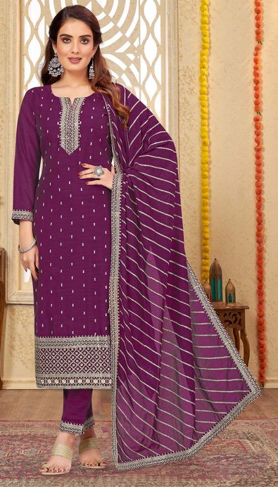 Banarasi Art Silk Purple Salwar Suit - Dial N Fashion