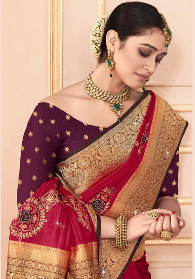 Party Wear, Traditional Red and Maroon color Banarasi Silk, Silk fabric  Saree : 1885697