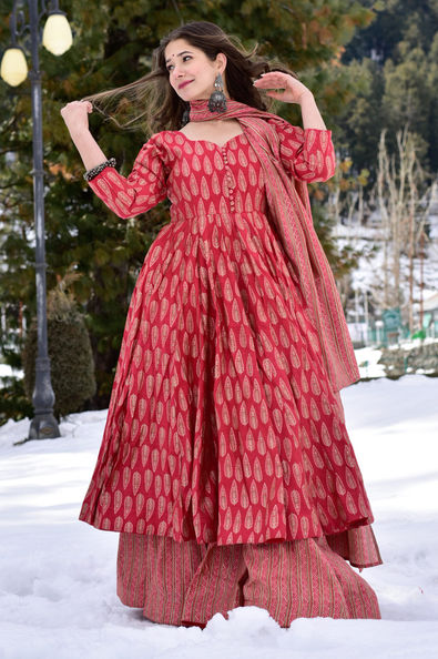 Festive, Party Wear Red and Maroon color Net fabric Salwar Kameez : 1858447