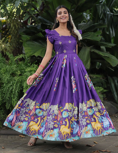 Party Wear, Wedding Purple and Violet color Muslin fabric Gown : 1900199