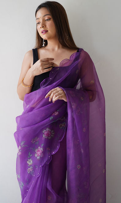 Buy Party Wear Lilac Thread Work Pure Organza Saree Online From Surat  Wholesale Shop.