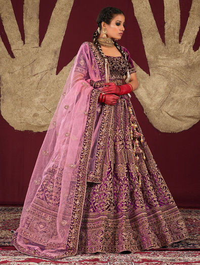 Pink And Purple Heavy Work Lehenga