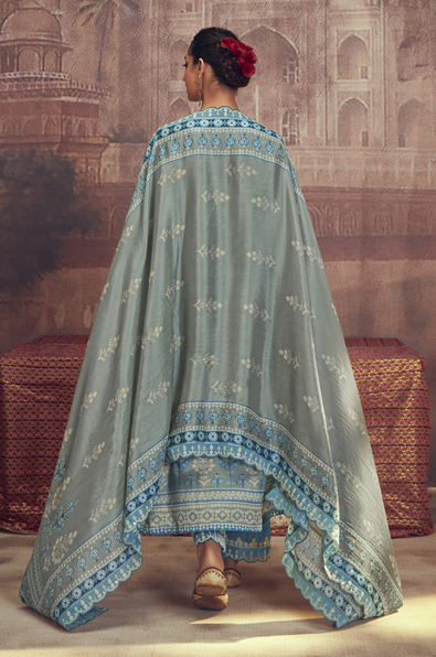 Printed Grey Muslin Festive Style Salwar Suit main image 1