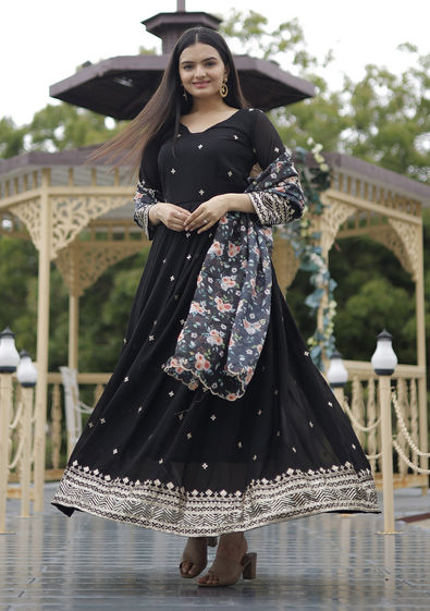 Festive, Party Wear Black and Grey color Georgette fabric Salwar Kameez ...