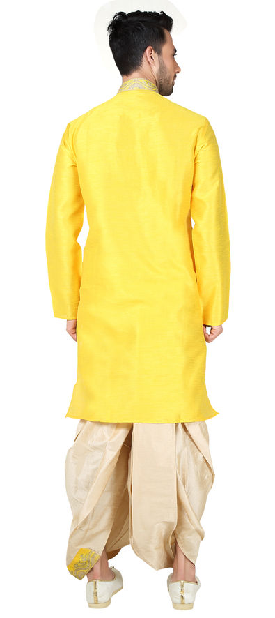 Yellow Art Silk Kurta Pajama With Jacket 251671