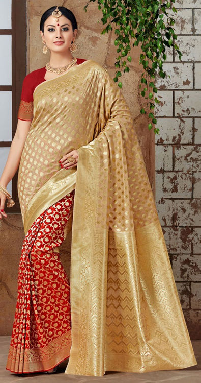 Engagement, Traditional, Wedding Gold color Silk fabric Saree : 1908936