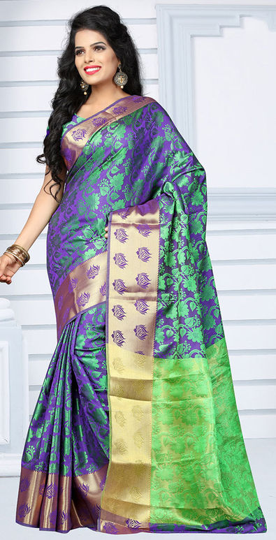 Buy Purple & Green Sarees for Women by Skysixty Online | Ajio.com