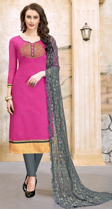 Bollywood Pink And Majenta Color Cotton Fabric Salwar Kameez : 905799