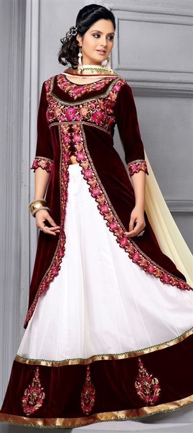 Festive, Navratri, Traditional Red and Maroon, White and Off White color  Cotton fabric Lehenga : 1893343