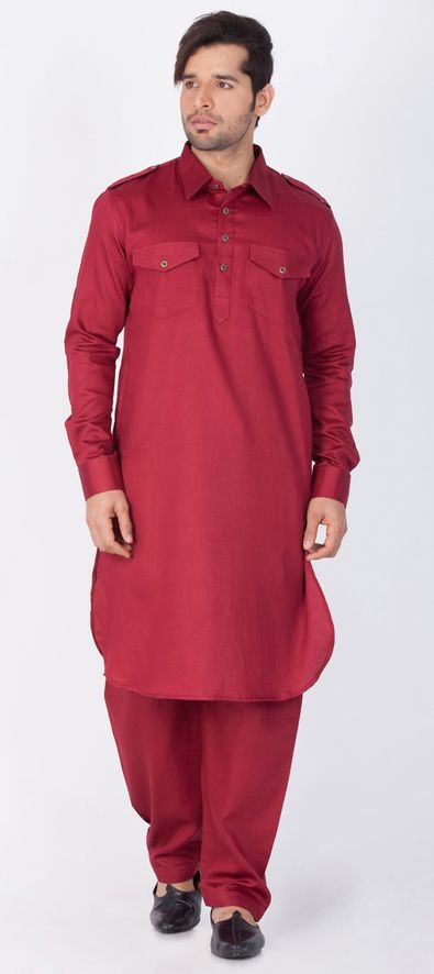 Red and Maroon color Cotton fabric Pathani Suit 1503135