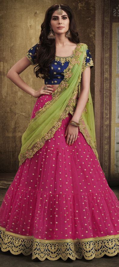 Indian Wedding Saree - Velvet pink lehenga choli with a dupatta embellished  with sequins, zari, thread. . . Price: US$ 249.90 . . Product code: 1656156  . . . #indianweddingsaree #silk #lehengacholi #weddingdress #velvet  #indiandress #bridallehenga ...