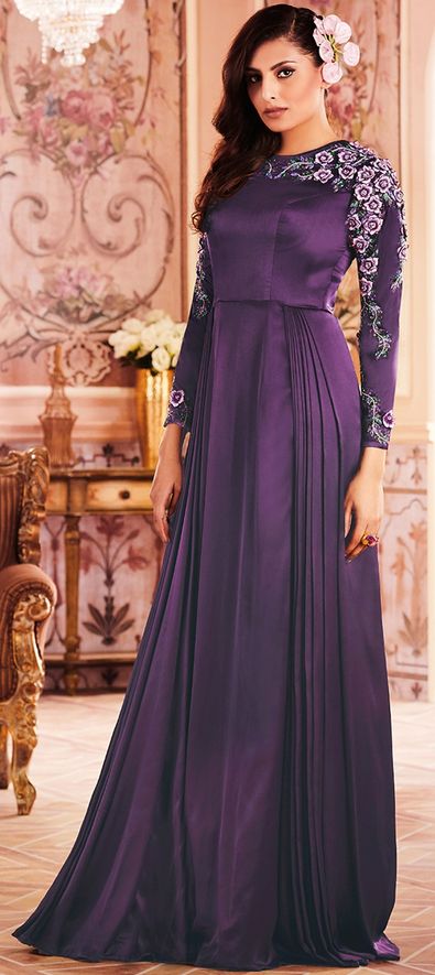 Buy Dark Mauve Sequins Embroidered Net Cocktail Gown Online | Samyakk