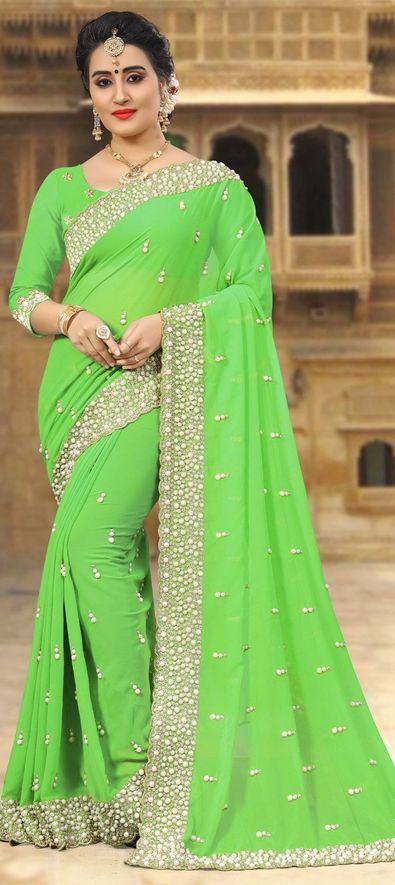 Bollywood Style Pink And Green Wedding Saree